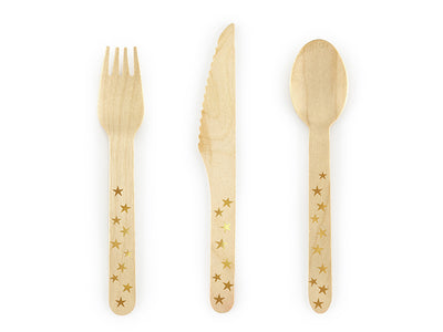 Wooden Cutlery, gold stars (18 piece set)