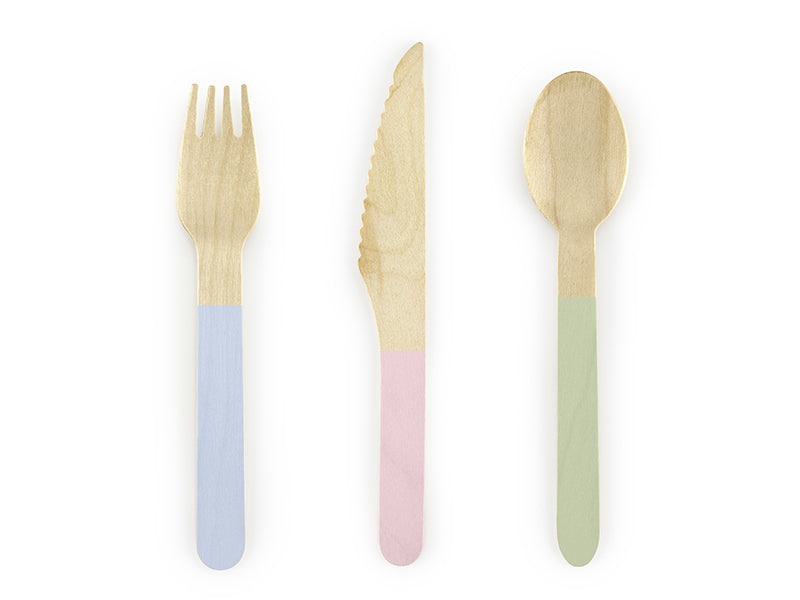 Wooden Cutlery, mixed colours (18 piece set)
