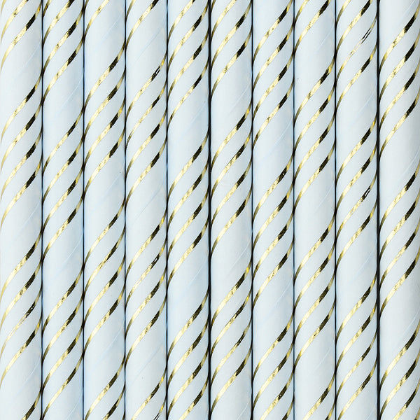 Paper straws, light blue with gold stripes