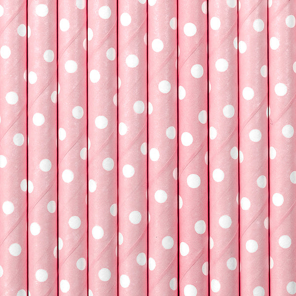 Paper Straws, pink with white dots