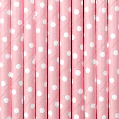 Paper Straws, pink with white dots