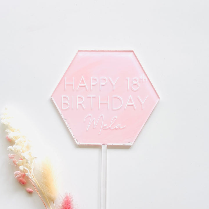 Happy Birthday Hexagon Acrylic Topper