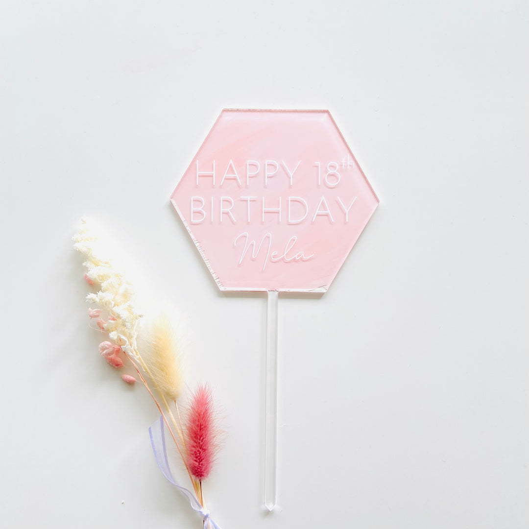 Happy Birthday Hexagon Acrylic Topper