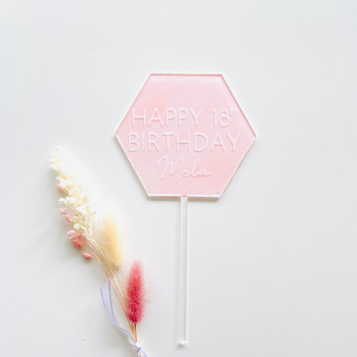 Happy Birthday Hexagon Acrylic Topper