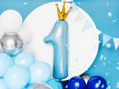 Foil Balloon Crown Number ''1'', sky-blue