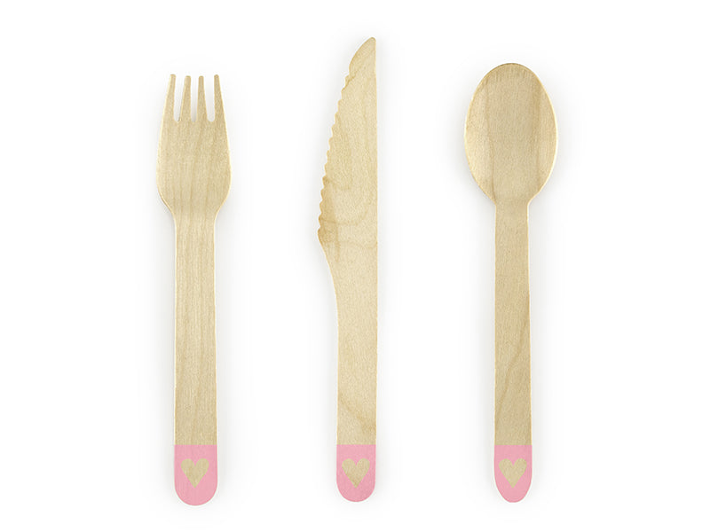 Wooden Cutlery Hearts, blush pink (18 piece set)