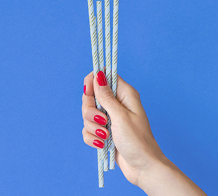 Paper straws, light blue with gold stripes